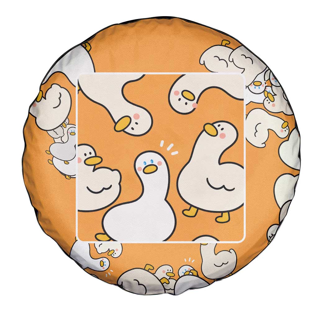 Chubby Duck Spare Tire Cover Shocked White Ducks Cartoon Doodle Pattern