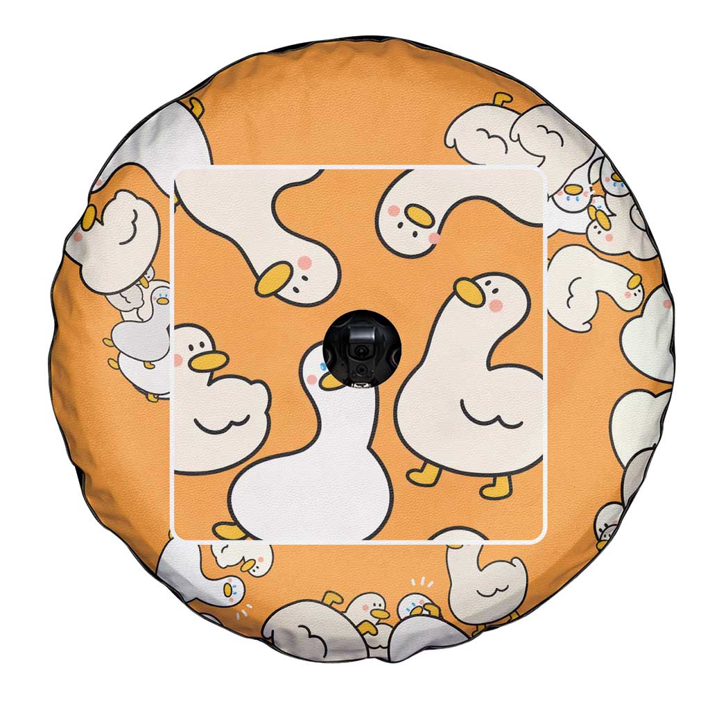 Chubby Duck Spare Tire Cover Shocked White Ducks Cartoon Doodle Pattern
