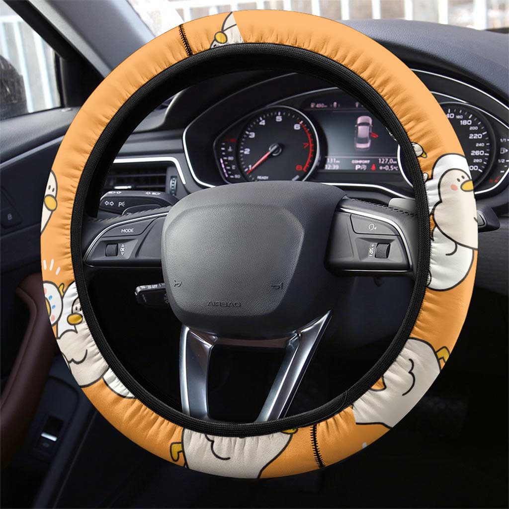 Chubby Duck Steering Wheel Cover Shocked White Ducks Cartoon Doodle Pattern