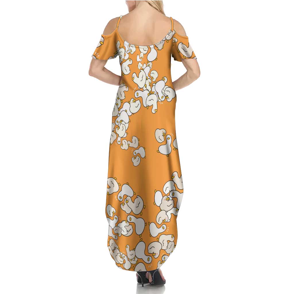 Chubby Duck Summer Maxi Dress Shocked White Ducks Cartoon Doodle Pattern
