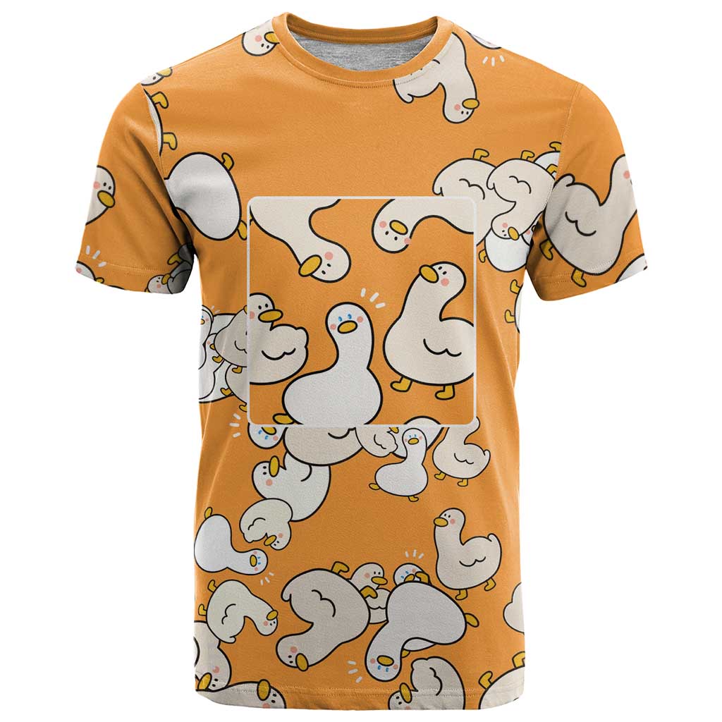 Chubby Duck T Shirt Shocked White Ducks Cartoon Doodle Pattern