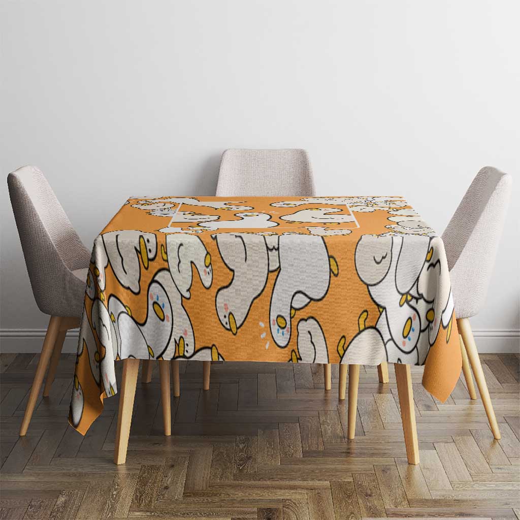 Chubby Duck Tablecloth Shocked White Ducks Cartoon Doodle Pattern
