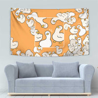 Chubby Duck Tapestry Shocked White Ducks Cartoon Doodle Pattern
