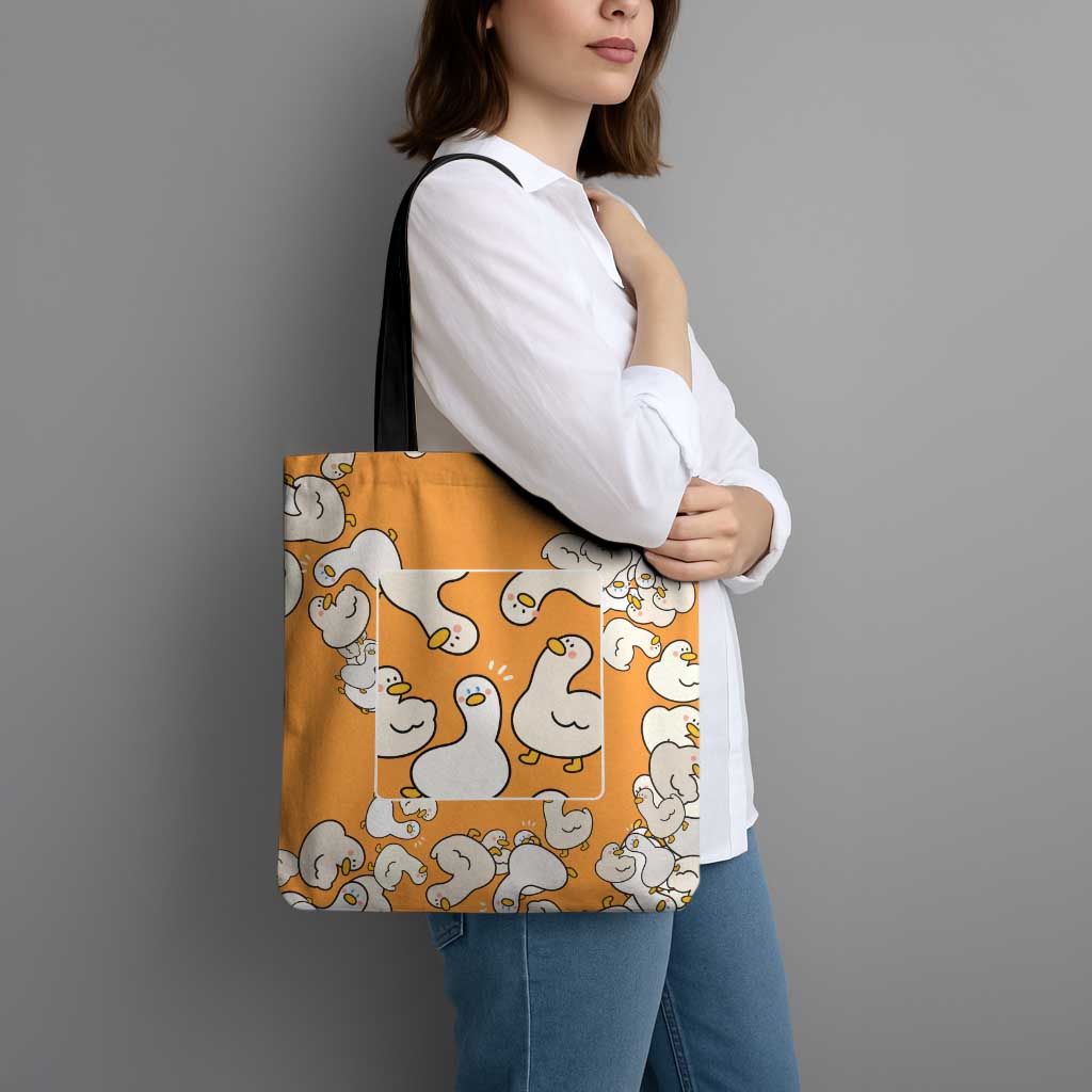 Chubby Duck Tote Bag Shocked White Ducks Cartoon Doodle Pattern