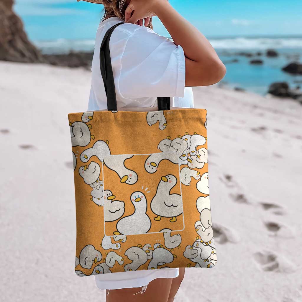 Chubby Duck Tote Bag Shocked White Ducks Cartoon Doodle Pattern