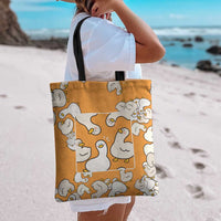 Chubby Duck Tote Bag Shocked White Ducks Cartoon Doodle Pattern