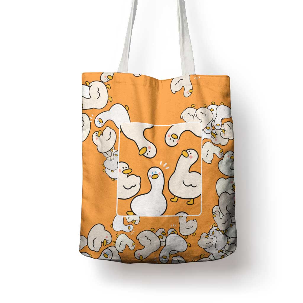 Chubby Duck Tote Bag Shocked White Ducks Cartoon Doodle Pattern