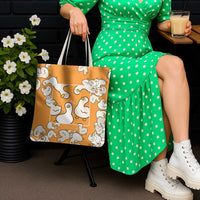 Chubby Duck Tote Bag Shocked White Ducks Cartoon Doodle Pattern