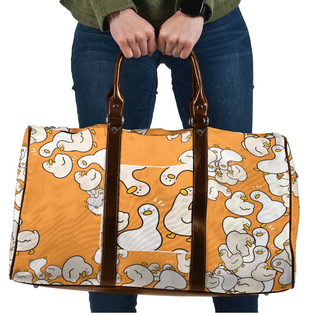 Chubby Duck Travel Bag Shocked White Ducks Cartoon Doodle Pattern