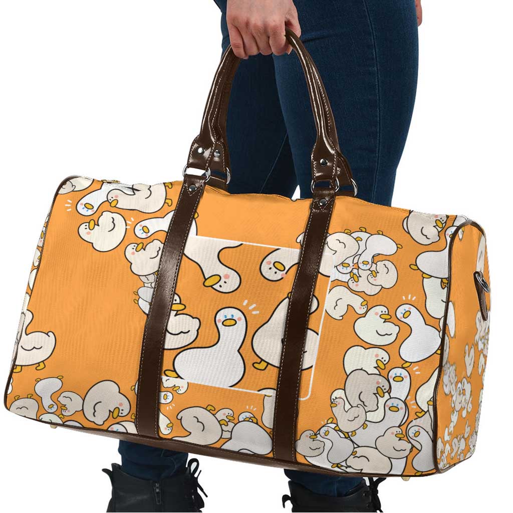 Chubby Duck Travel Bag Shocked White Ducks Cartoon Doodle Pattern