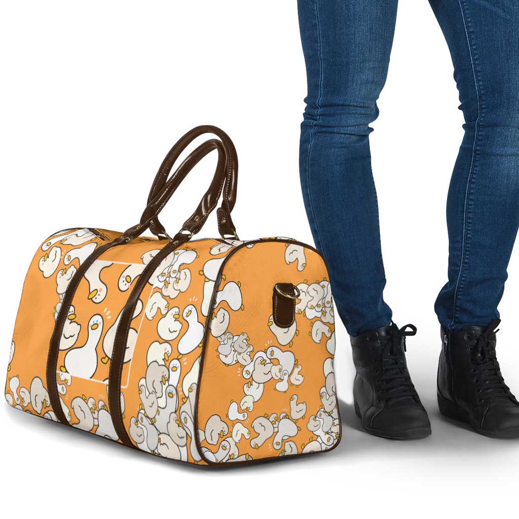 Chubby Duck Travel Bag Shocked White Ducks Cartoon Doodle Pattern