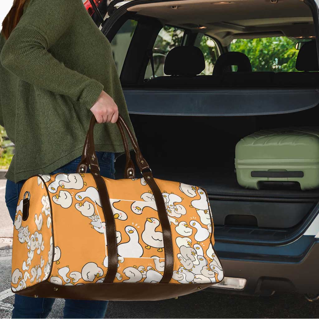 Chubby Duck Travel Bag Shocked White Ducks Cartoon Doodle Pattern