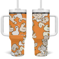 Chubby Duck Tumbler With Handle Shocked White Ducks Cartoon Doodle Pattern