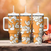 Chubby Duck Tumbler With Handle Shocked White Ducks Cartoon Doodle Pattern