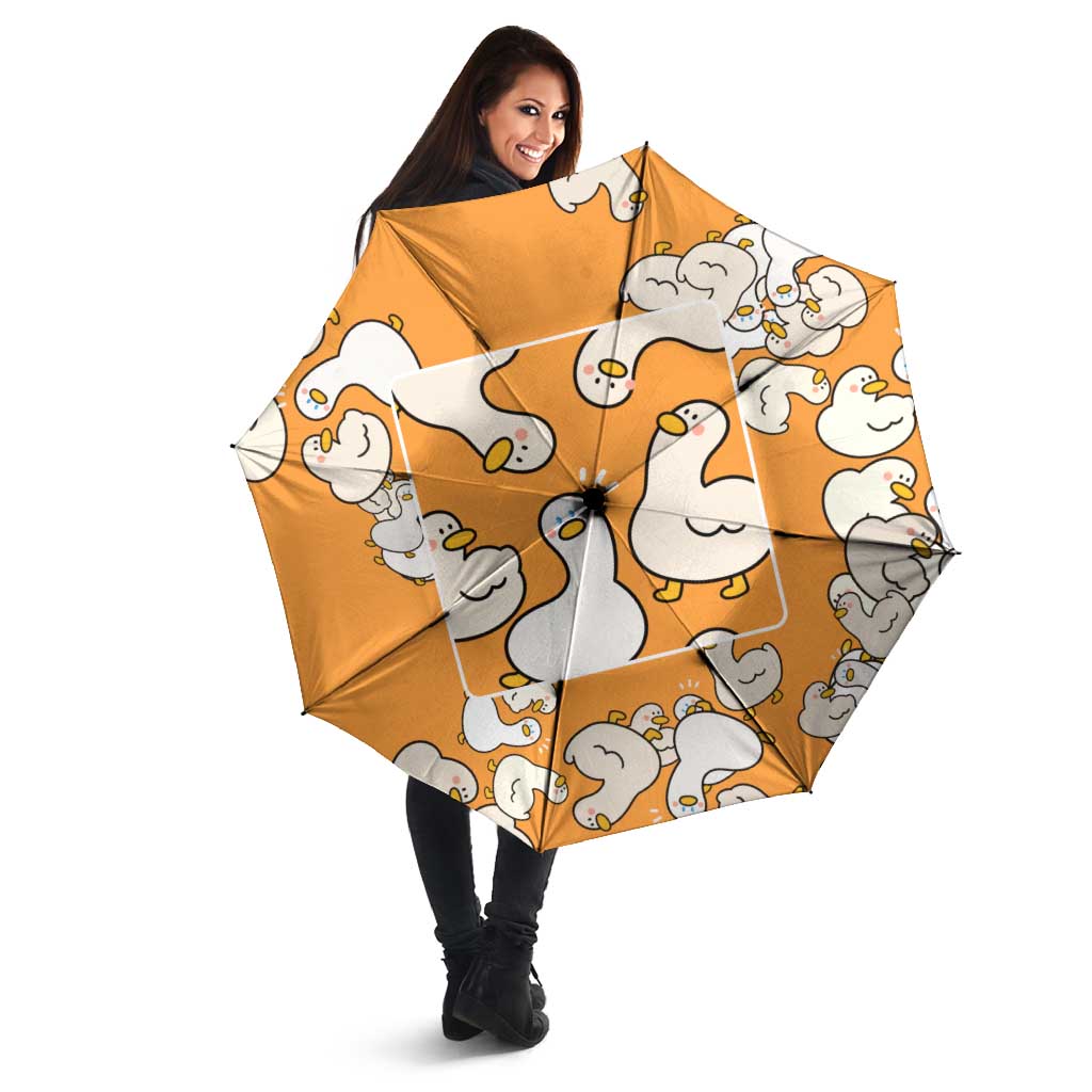 Chubby Duck Umbrella Shocked White Ducks Cartoon Doodle Pattern