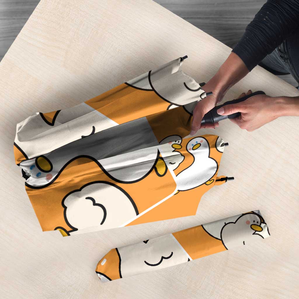 Chubby Duck Umbrella Shocked White Ducks Cartoon Doodle Pattern