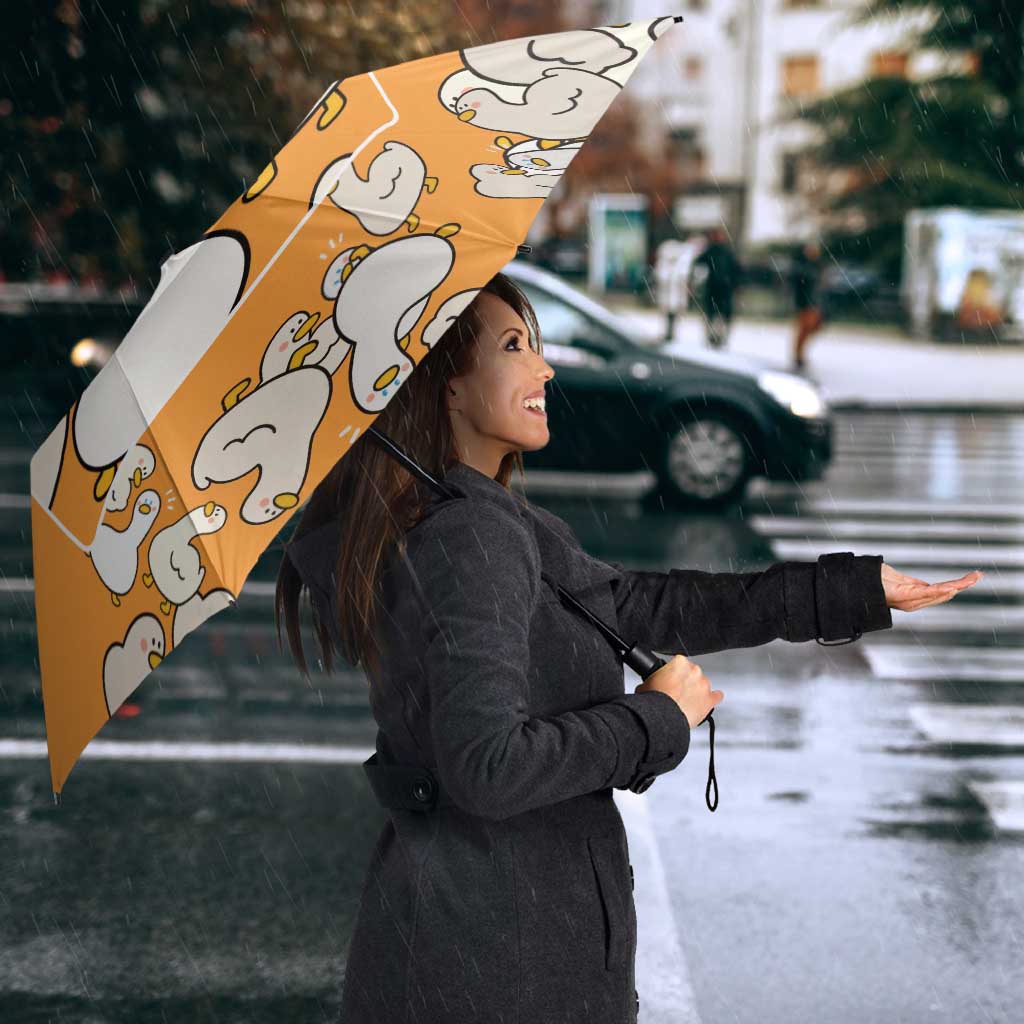 Chubby Duck Umbrella Shocked White Ducks Cartoon Doodle Pattern