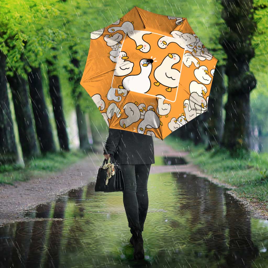 Chubby Duck Umbrella Shocked White Ducks Cartoon Doodle Pattern