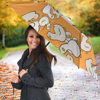 Chubby Duck Umbrella Shocked White Ducks Cartoon Doodle Pattern