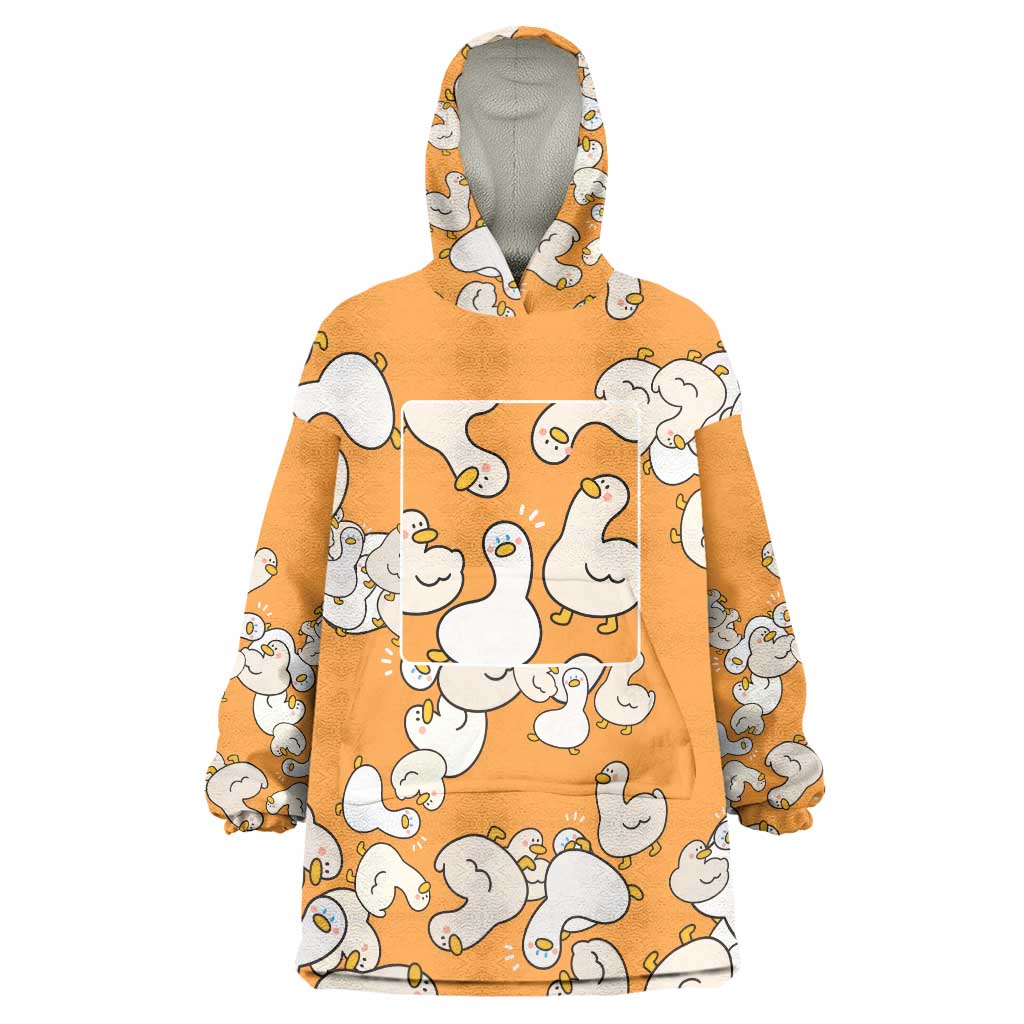 Chubby Duck Wearable Blanket Hoodie Shocked White Ducks Cartoon Doodle Pattern