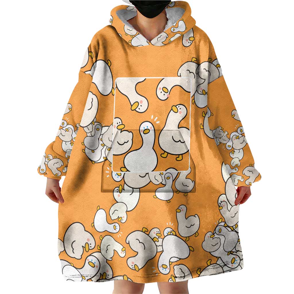 Chubby Duck Wearable Blanket Hoodie Shocked White Ducks Cartoon Doodle Pattern
