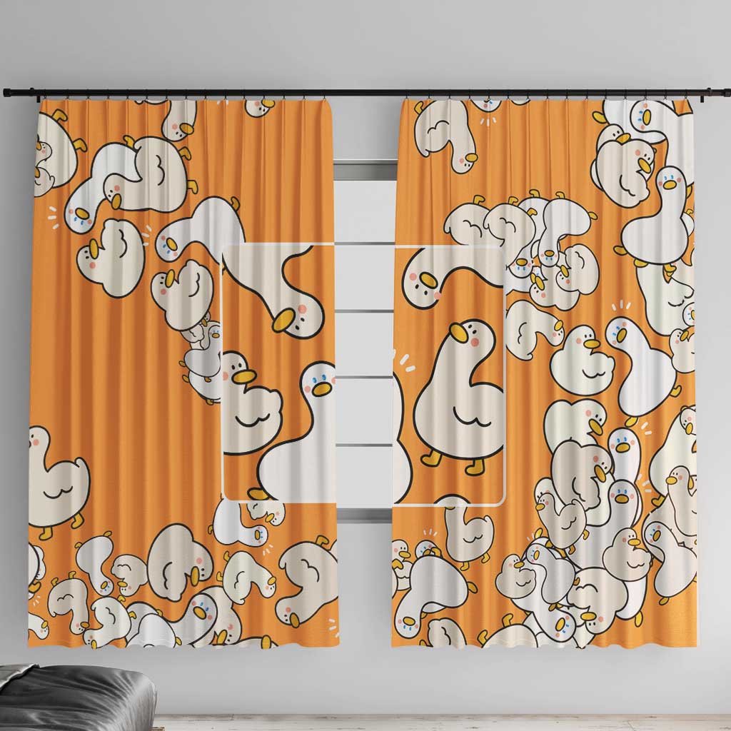 Chubby Duck Window Curtain Shocked White Ducks Cartoon Doodle Pattern