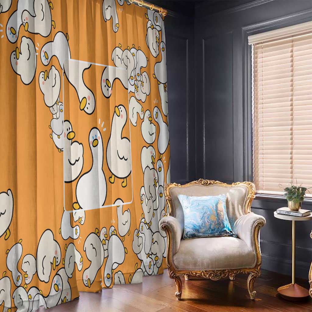 Chubby Duck Window Curtain Shocked White Ducks Cartoon Doodle Pattern