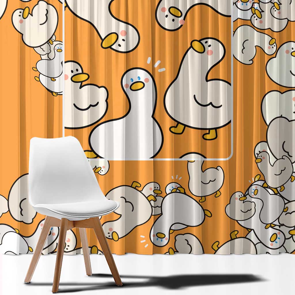 Chubby Duck Window Curtain Shocked White Ducks Cartoon Doodle Pattern