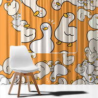Chubby Duck Window Curtain Shocked White Ducks Cartoon Doodle Pattern