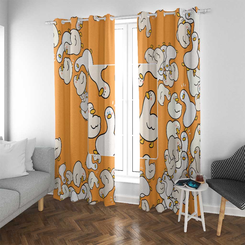 Chubby Duck Window Curtain Shocked White Ducks Cartoon Doodle Pattern