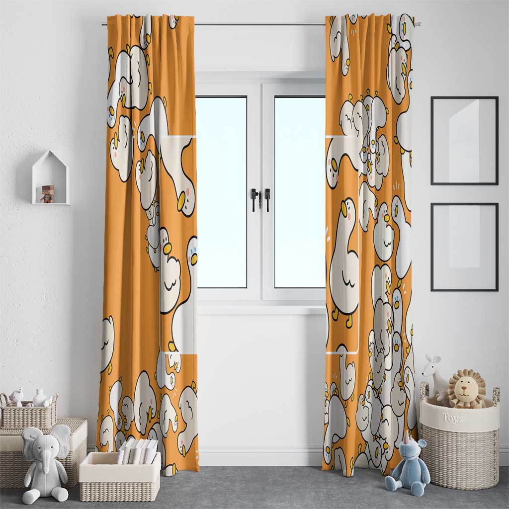 Chubby Duck Window Curtain Shocked White Ducks Cartoon Doodle Pattern