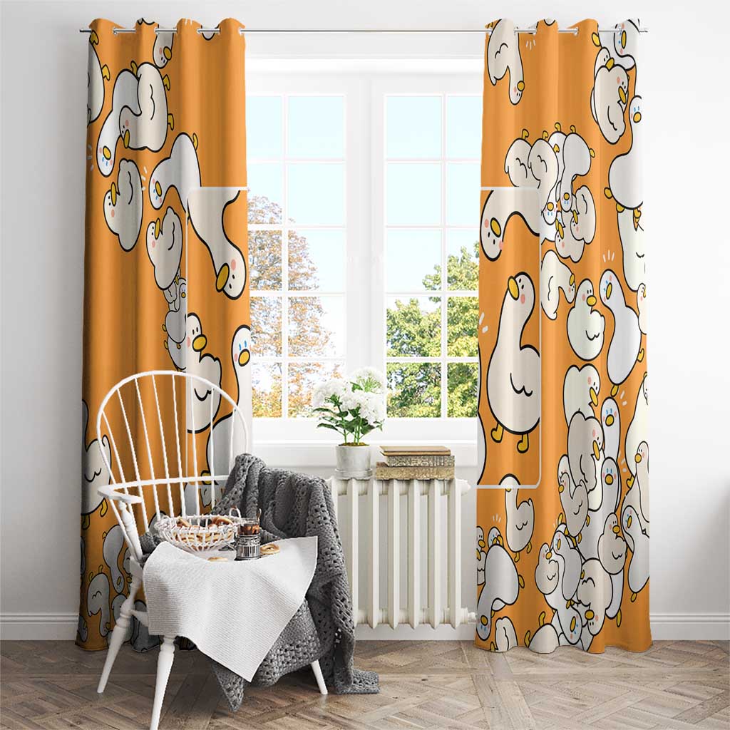 Chubby Duck Window Curtain Shocked White Ducks Cartoon Doodle Pattern