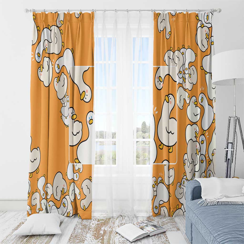 Chubby Duck Window Curtain Shocked White Ducks Cartoon Doodle Pattern