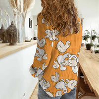 Chubby Duck Women Casual Shirt Shocked White Ducks Cartoon Doodle Pattern