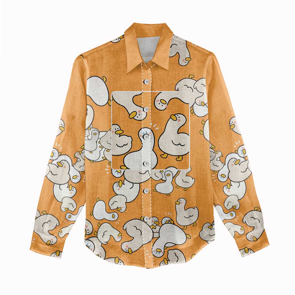 Chubby Duck Women Casual Shirt Shocked White Ducks Cartoon Doodle Pattern