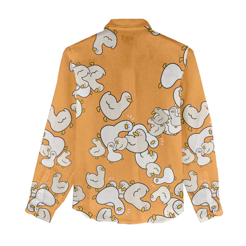 Chubby Duck Women Casual Shirt Shocked White Ducks Cartoon Doodle Pattern