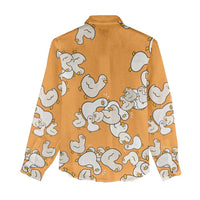 Chubby Duck Women Casual Shirt Shocked White Ducks Cartoon Doodle Pattern