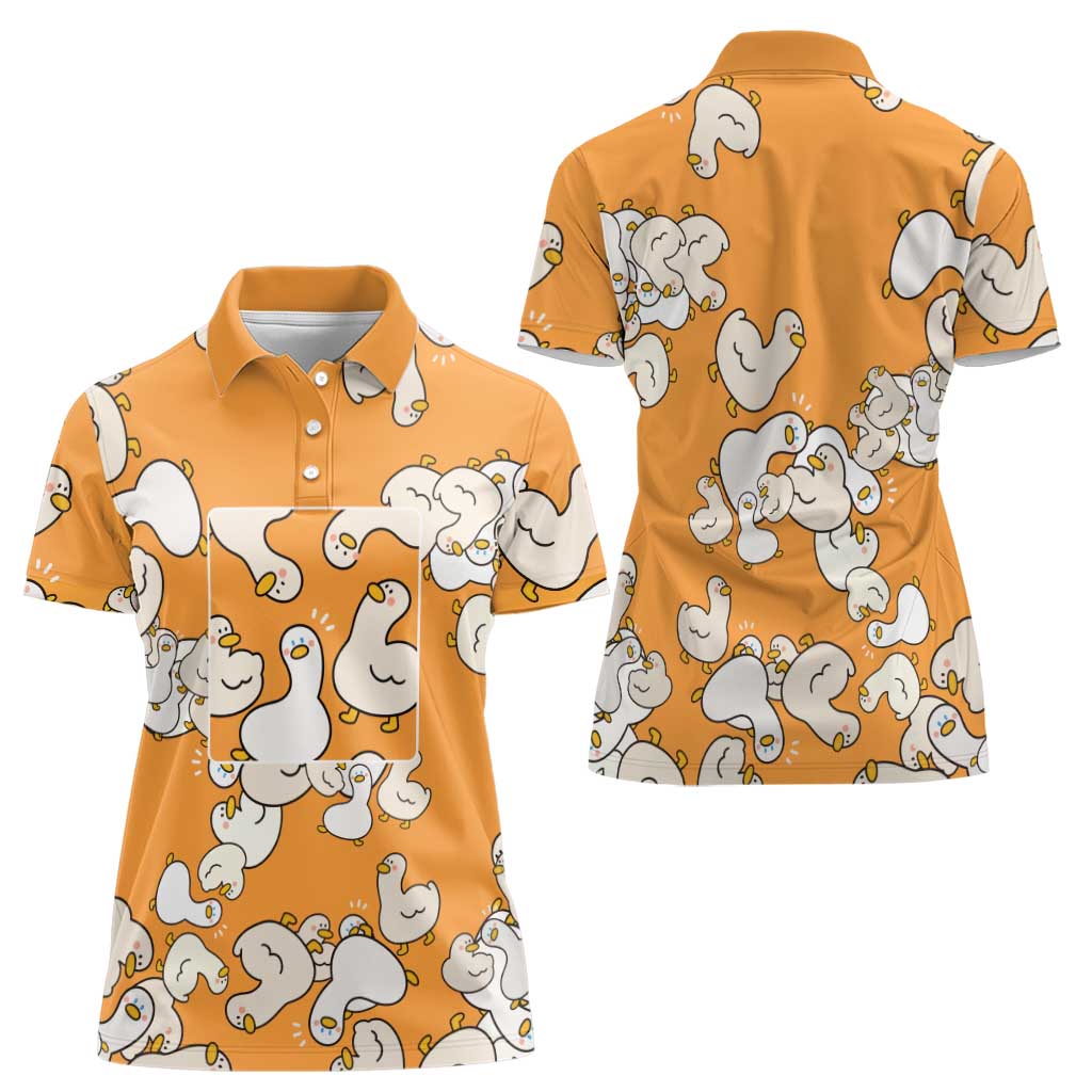 Chubby Duck Women Polo Shirt Shocked White Ducks Cartoon Doodle Pattern