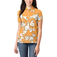 Chubby Duck Women Polo Shirt Shocked White Ducks Cartoon Doodle Pattern
