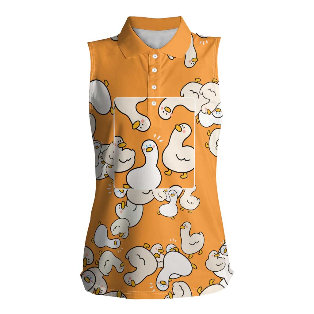 Chubby Duck Women Sleeveless Polo Shirt Shocked White Ducks Cartoon Doodle Pattern