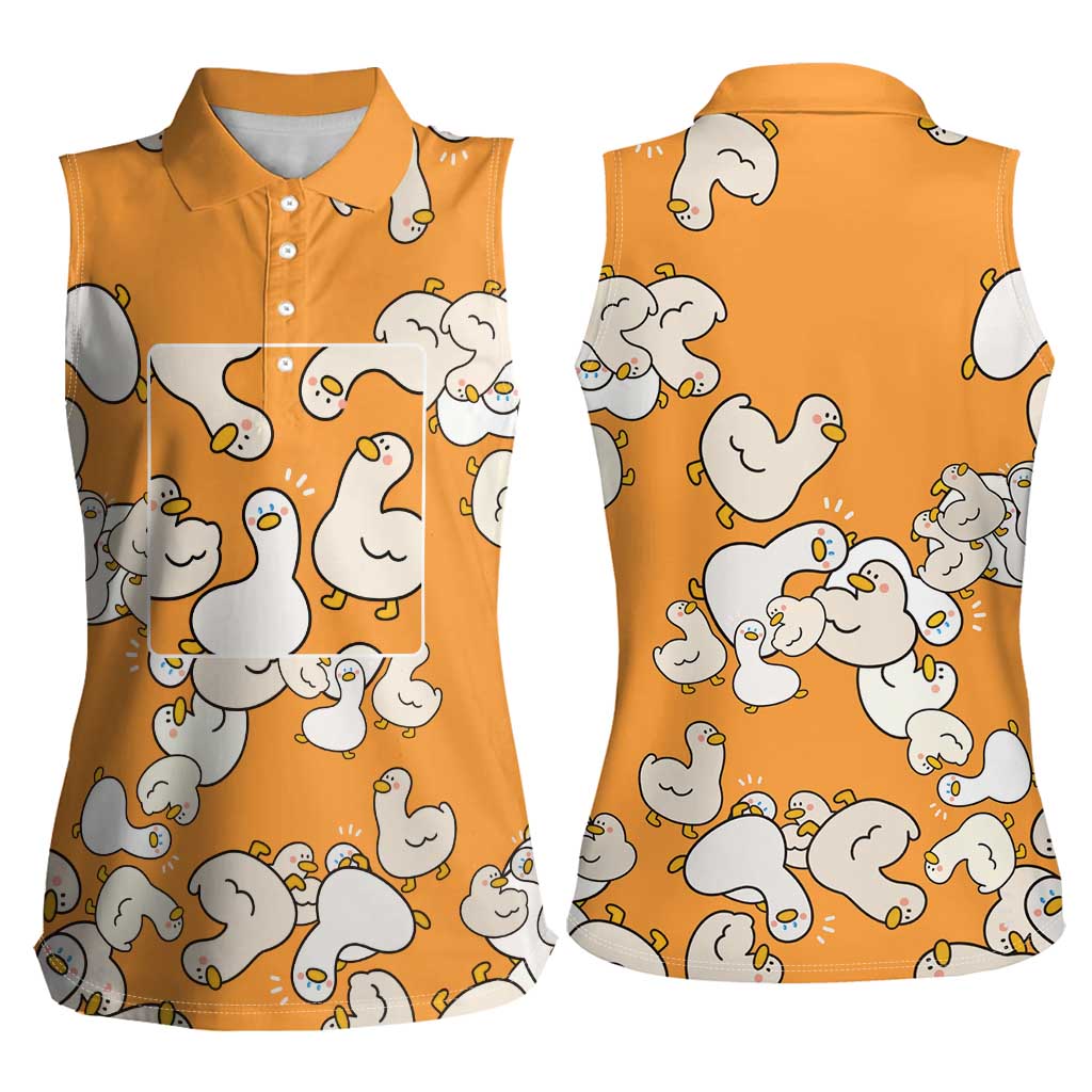 Chubby Duck Women Sleeveless Polo Shirt Shocked White Ducks Cartoon Doodle Pattern