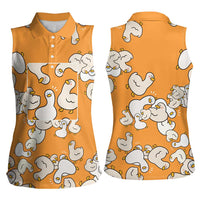 Chubby Duck Women Sleeveless Polo Shirt Shocked White Ducks Cartoon Doodle Pattern
