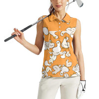 Chubby Duck Women Sleeveless Polo Shirt Shocked White Ducks Cartoon Doodle Pattern