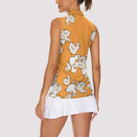 Chubby Duck Women Sleeveless Polo Shirt Shocked White Ducks Cartoon Doodle Pattern