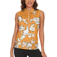 Chubby Duck Women Sleeveless Polo Shirt Shocked White Ducks Cartoon Doodle Pattern