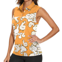 Chubby Duck Women Sleeveless Polo Shirt Shocked White Ducks Cartoon Doodle Pattern