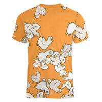Chubby Duck Women V-Neck T-Shirt Shocked White Ducks Cartoon Doodle Pattern