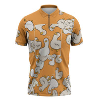 Chubby Duck Zipper Polo Shirt Shocked White Ducks Cartoon Doodle Pattern