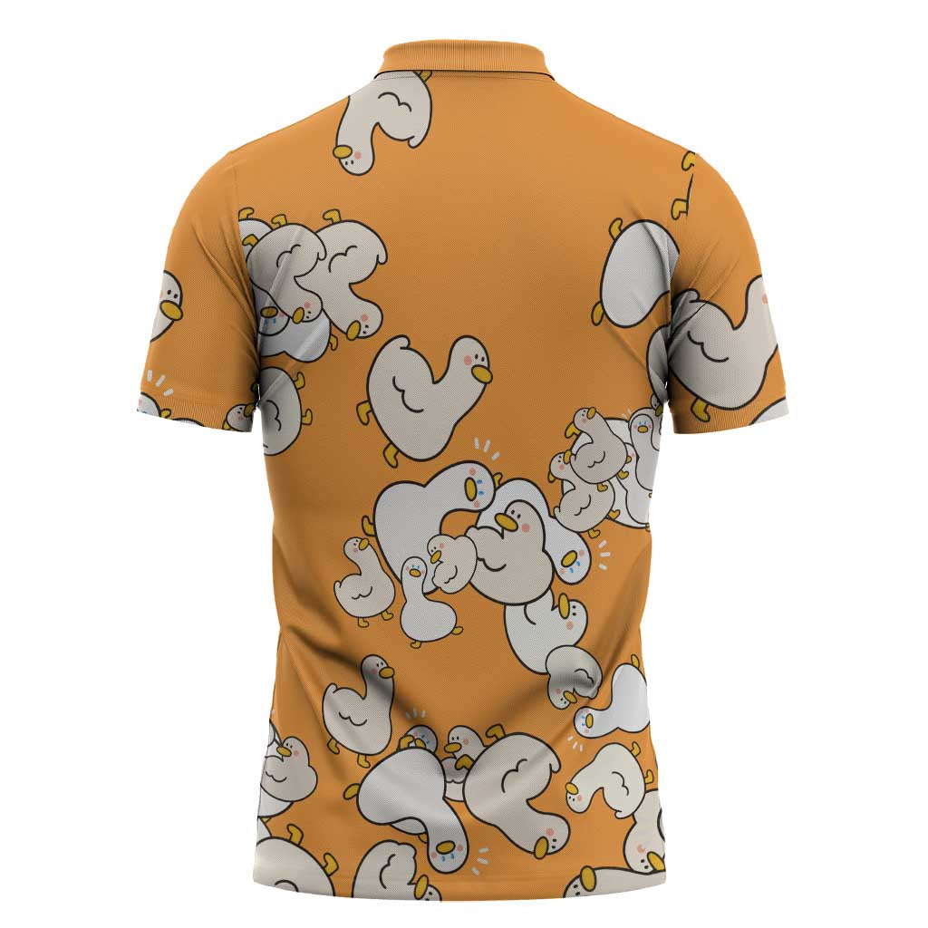 Chubby Duck Zipper Polo Shirt Shocked White Ducks Cartoon Doodle Pattern