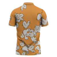 Chubby Duck Zipper Polo Shirt Shocked White Ducks Cartoon Doodle Pattern